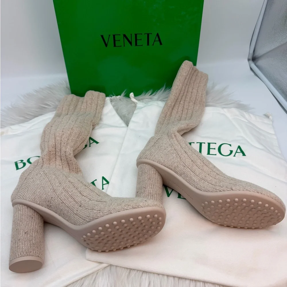 Bottega Veneta Beige Ribbed Knit Sock Boots Size EU 40 / US 10 Women